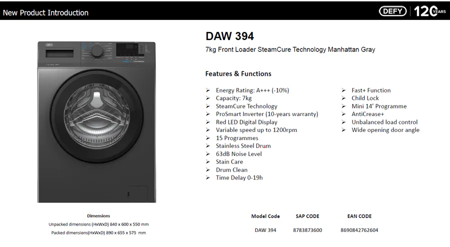 Defy Daw394 7kg Front Loader Washing Machine view 7