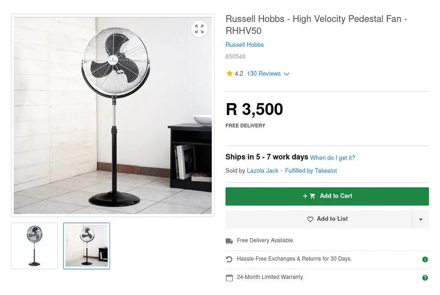 Russel Hobbs Rhhv50 High Velocity Fan view 2