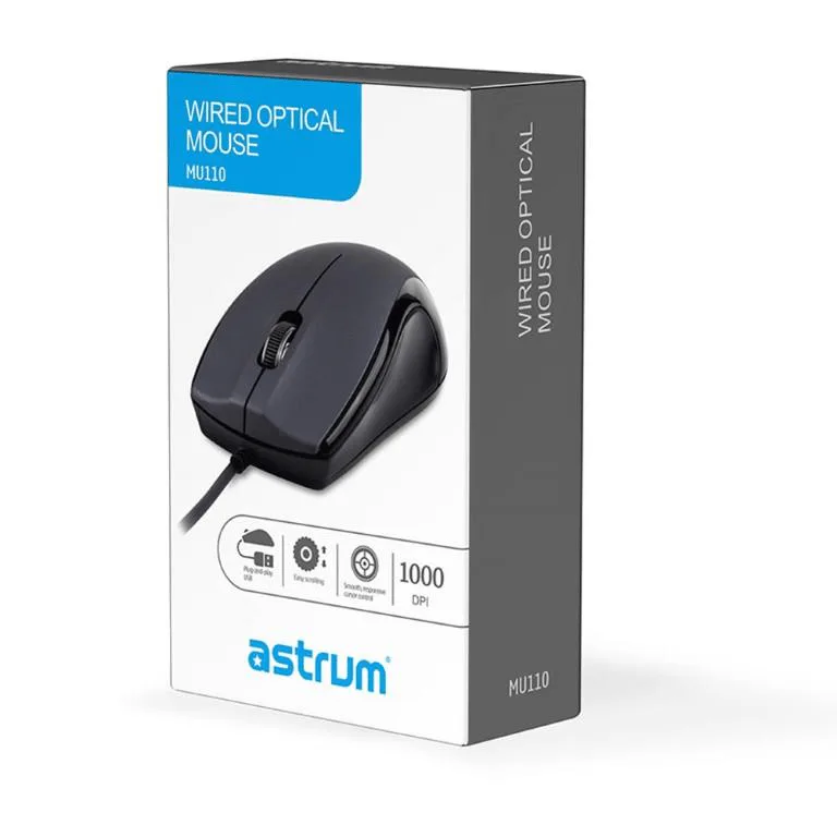 Astrum Mu110 Mouse USB Optical Bk/Rd view 2