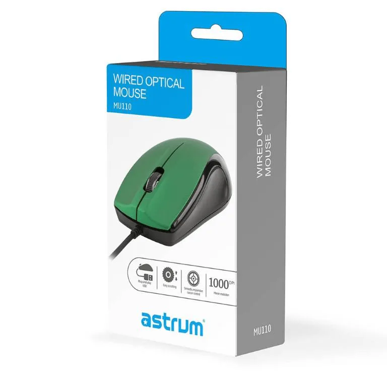 Astrum Mu110 Mouse USB Optical Bk/Bl view 2