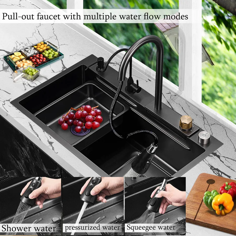 Modern Waterfall Sink Stainless Steel view 2